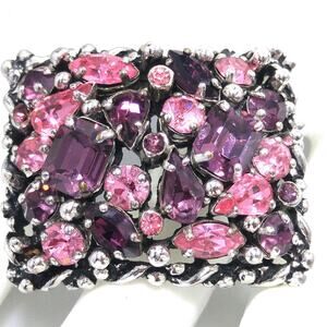Barclay Jewels of India Brooch Pink Purple Rhinestones 1950s Vintage Jewelry